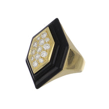 Load image into Gallery viewer, Vintage 1990s 18K Gold Carved Onyx Marquise Plaque Ring with Diamonds
