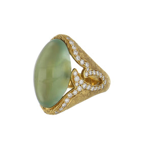 Estate 20K Gold Prehnite Ring with Diamonds