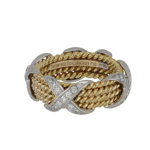 Estate Tiffany & Co. Schlumberger Platinum and 18K Gold "X" Ring