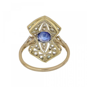 Edwardian Sapphire Platinum and 18K Gold Navette Ring