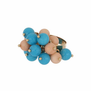 Vintage 14K Gold Coral and Turquoise Bead Ring