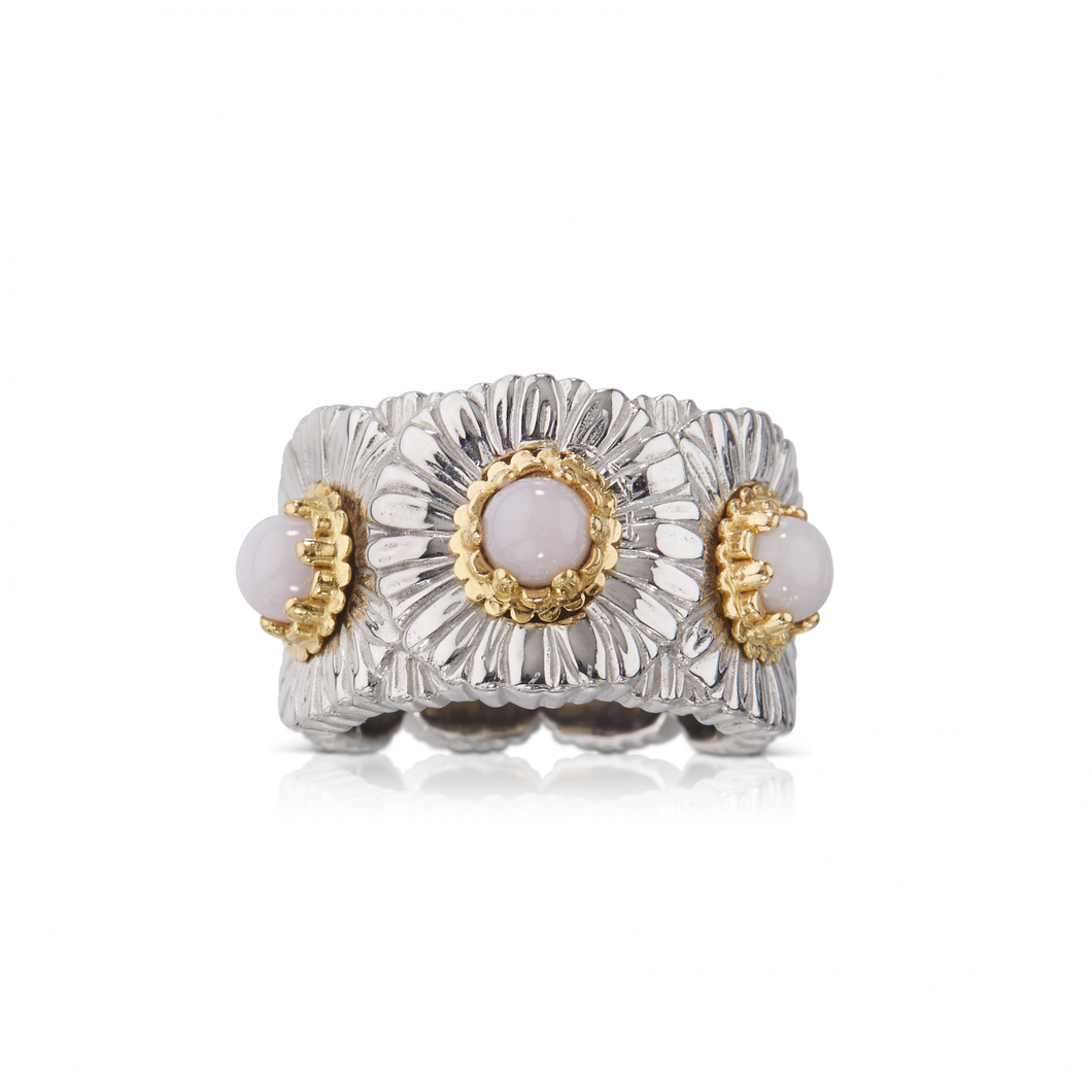 Buccellati Sterling Silver Pink Opal Daisy Ring