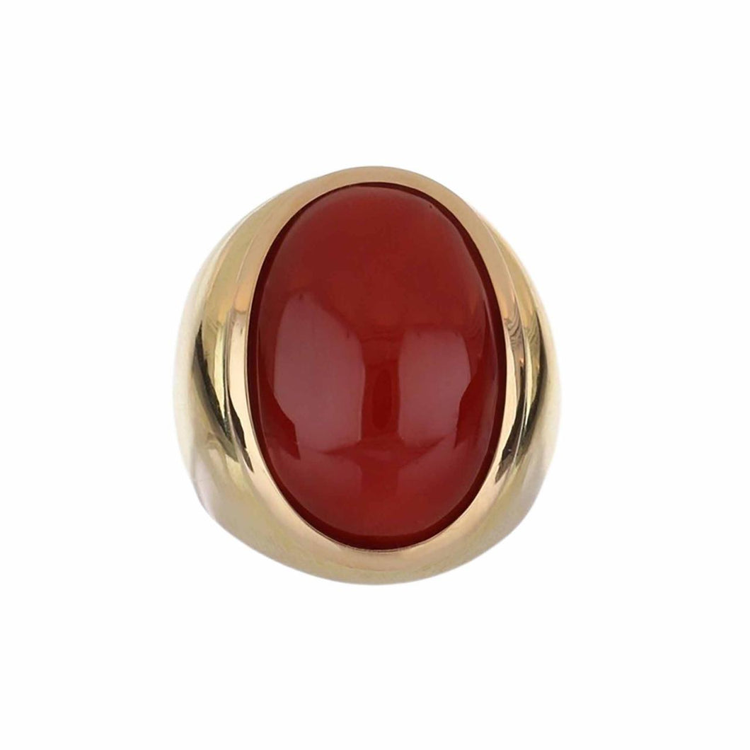 Estate Italian 18K Gold Oxblood Coral Cabochon Ring