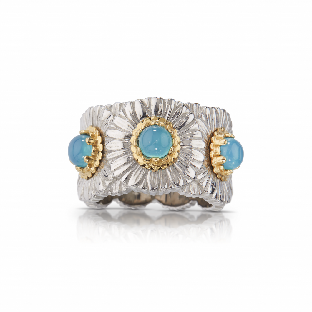 Buccellati Sterling Silver 'Blossom Color' Blue Agate Daisy Ring