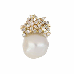 Vintage 1990s 18K Gold Baroque South Sea Pearl Ring