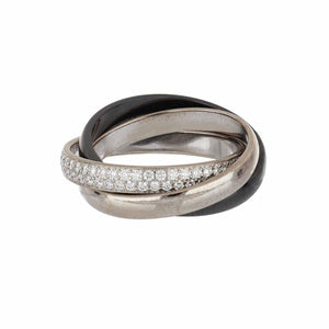 Estate Cartier 18K White Gold and Ceramic Trinity Ring