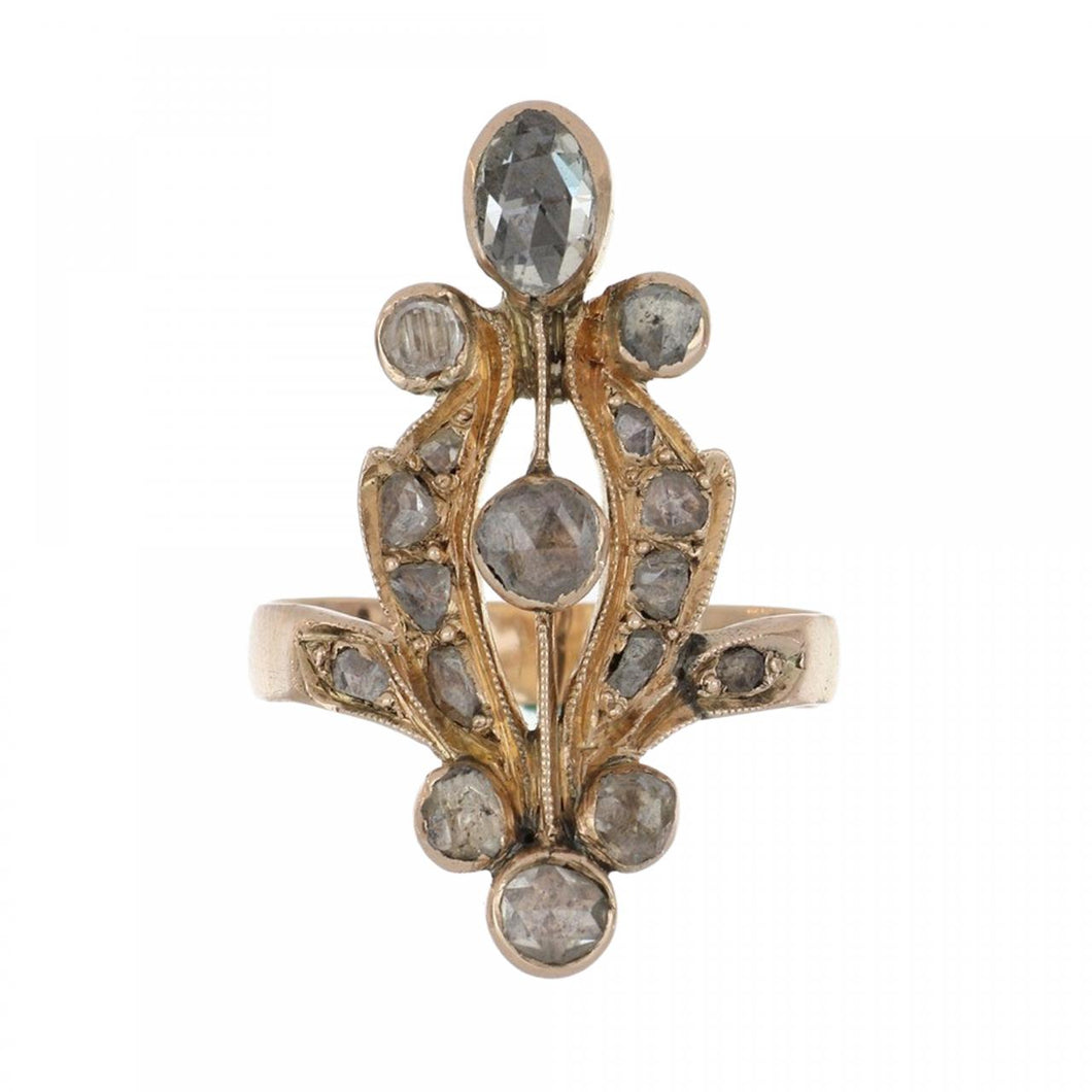 Victorian 10K Rose Gold Diamond Tiara Ring