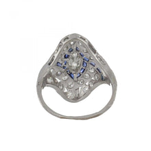 Load image into Gallery viewer, Art Deco Platinum Diamond Navette Ring with Sapphires
