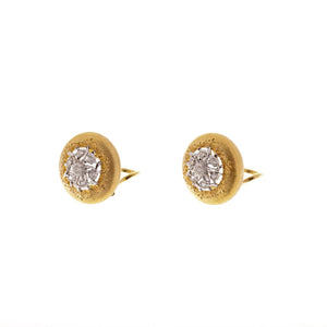 Estate Buccellati 18K Two Tone Gold Diamond Button Earrings