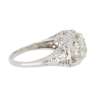 Art Deco 18K White Gold GIA Old European-Cut Diamond Three Stone Engagement Ring