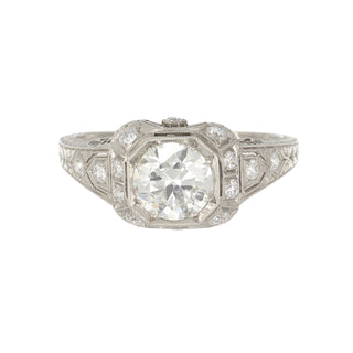 Art Deco GIA 1.03 Carat Round Cut Diamond Cluster/Halo Engagement Ring