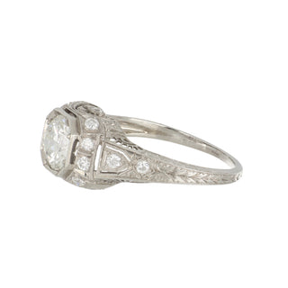 Art Deco GIA 1.03 Carat Round Cut Diamond Cluster/Halo Engagement Ring