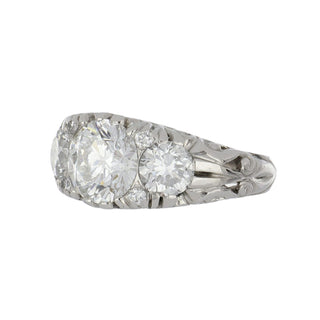 Estate Platinum GIA 2.22 Carat Round Brilliant-Cut Diamond Three Stone Engagement Ring