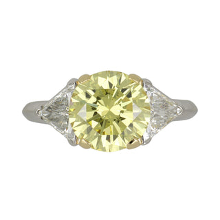 Important Vintage Tiffany & Co. GIA 3.29 Carat Fancy Yellow Diamond Three Stone Engagement Ring