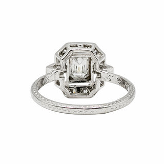 Art Deco Platinum Emerald-Cut Diamond Plaque Engagement Ring