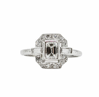 Art Deco Platinum Emerald-Cut Diamond Plaque Engagement Ring