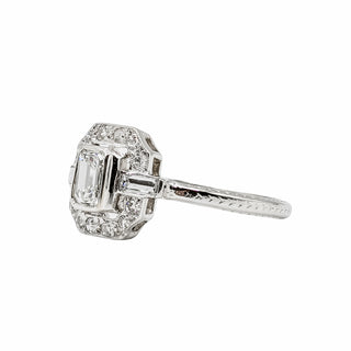 Art Deco Platinum Emerald-Cut Diamond Plaque Engagement Ring