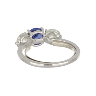 Estate Platinum Sapphire & Old-Mine Cut Diamond Three Stone Engagement Ring