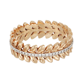 14K Rose Gold Diamond Leaf Band