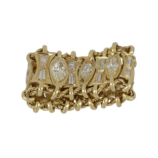 Vintage 1980s 18K Gold Marquise and Baguette Cut Diamond Chain Link Band