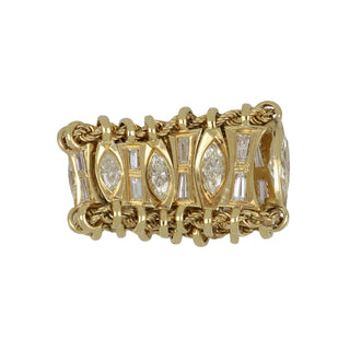 Vintage 1980s 18K Gold Marquise and Baguette Cut Diamond Chain Link Band