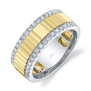 Shy Creation Two-Tone 14K Gold Diamond Ribbed Band