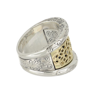 Estate Konstantino 18K Diamond Wide Pierced Band