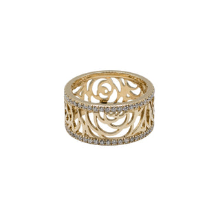 Estate Chanel 18K Gold Camelia Ajoure Rose Diamond Band