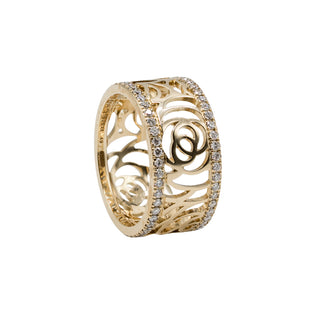 Estate Chanel 18K Gold Camelia Ajoure Rose Diamond Band