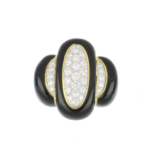 David Webb Two-Tone Black Enamel & Diamond Cocktail Ring
