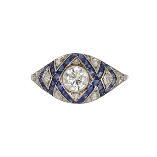 Art Deco Platinum Diamond & Sapphire Bombe Ring