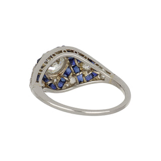Art Deco Platinum Diamond & Sapphire Bombe Ring