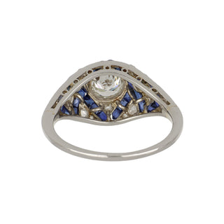 Art Deco Platinum Diamond & Sapphire Bombe Ring