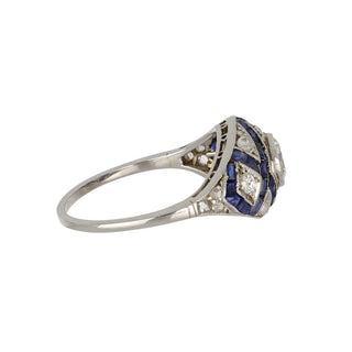 Art Deco Platinum Diamond & Sapphire Bombe Ring