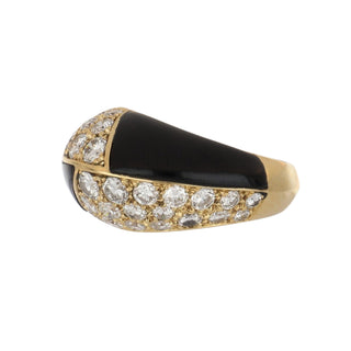 Vintage Mauboussin 18K Gold Onyx & Diamond Geometric Ring