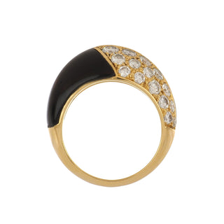 Vintage Mauboussin 18K Gold Onyx & Diamond Geometric Ring
