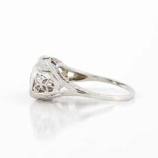 Art Deco 18K White Gold Twin-Stone Diamond Filigree Ring