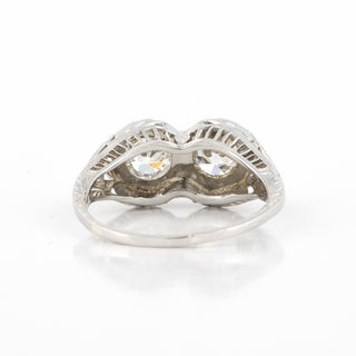 Art Deco 18K White Gold Twin-Stone Diamond Filigree Ring