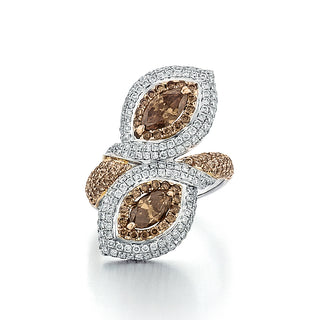 Estate 18K Two-Tone Gold Fancy Brown & White Diamond Marquise Bypass Ring