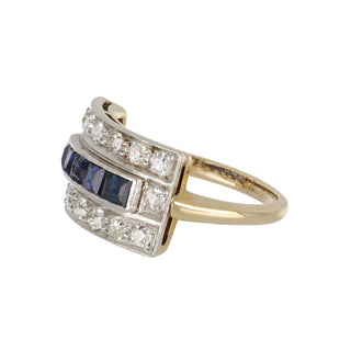 Vintage/Estate Two-Tone G&PT Diamonds Cluster Ring with Synthetic Sapphires