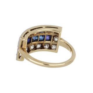 Vintage/Estate Two-Tone G&PT Diamonds Cluster Ring with Synthetic Sapphires