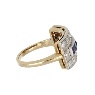 Vintage/Estate Two-Tone G&PT Diamonds Cluster Ring with Synthetic Sapphires