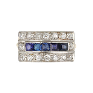 Vintage/Estate Two-Tone G&PT Diamonds Cluster Ring with Synthetic Sapphires