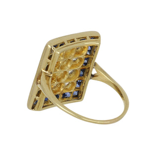 Art Deco Two-Tone Diamond Plaque Ring with Sapphire Border