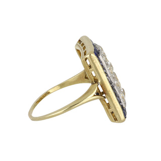 Art Deco Two-Tone Diamond Plaque Ring with Sapphire Border