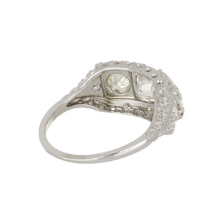Art Deco 18K White Gold Old European-Cut Diamond Three-Stone Ring