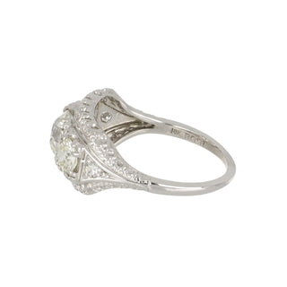 Art Deco 18K White Gold Old European-Cut Diamond Three-Stone Ring