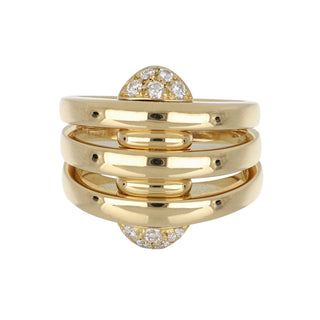 Vintage 1970s Bulgari 18K Gold Diamond Three-Row Ring