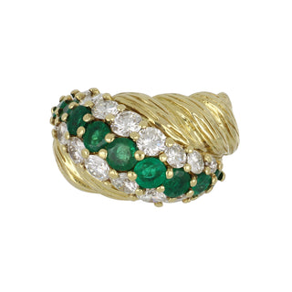 Vintage/Estate 18K Gold Emeralds Dome Ring with Diamonds
