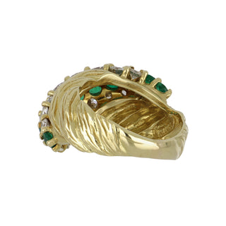 Vintage/Estate 18K Gold Emeralds Dome Ring with Diamonds